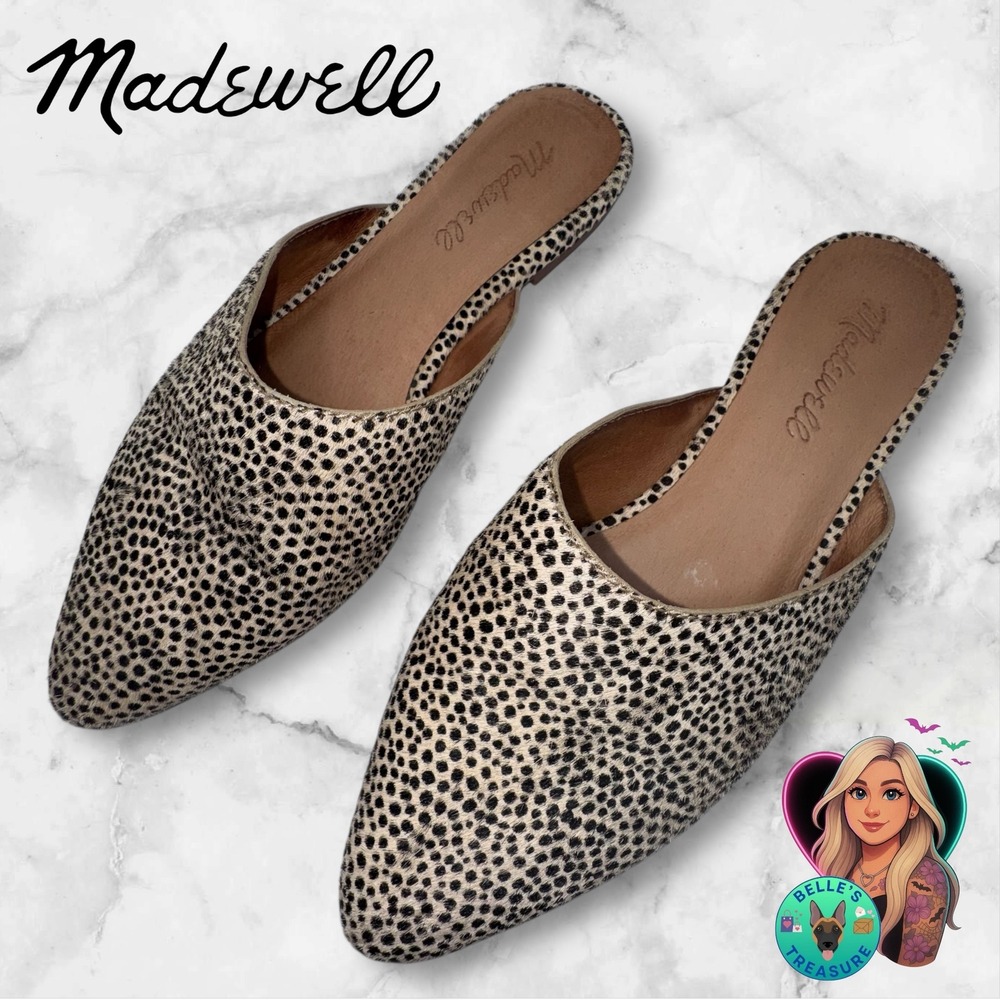 Madewell Remi Loafers Women's 6.5‎ Pointed Toe Calf Hair Mules Flats Cheetah